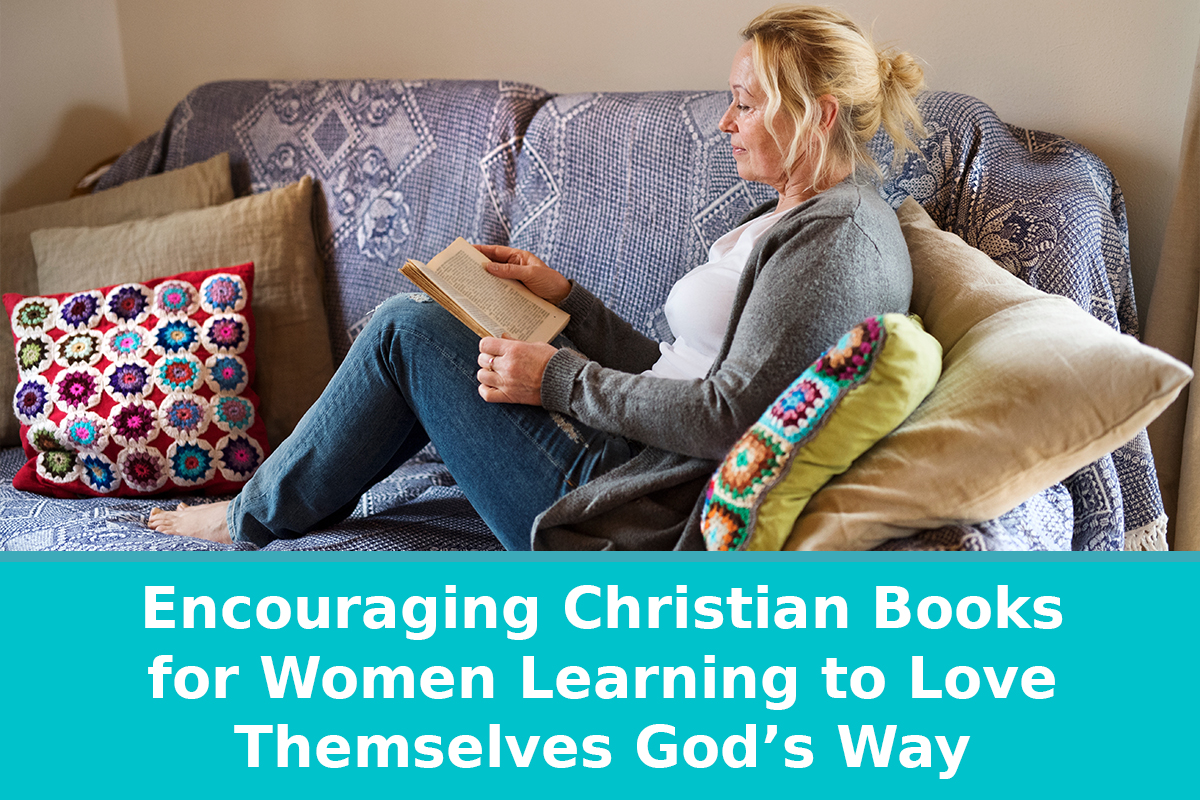 A woman on a couch reading an encouraging Christian book